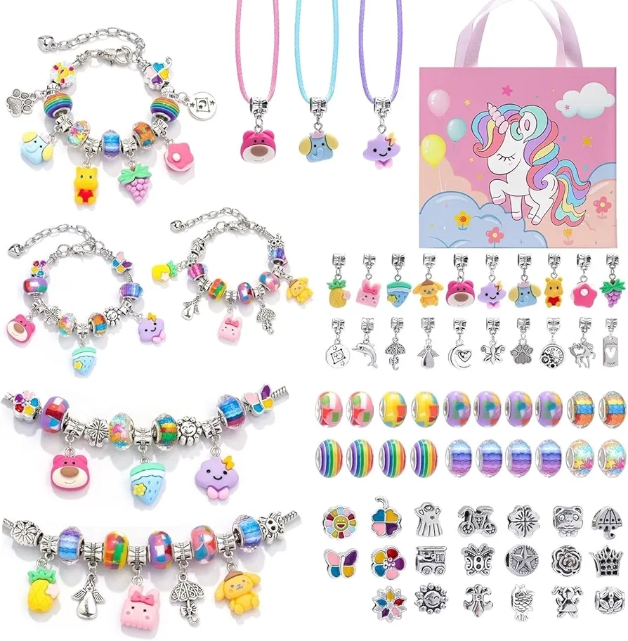 Eihatfif Charm Bracelet Making Kit,Unicorn/Mermaid Crafts Gifts Set for Girls Teens Age 4-12，Jewelry Making Supplies Beads