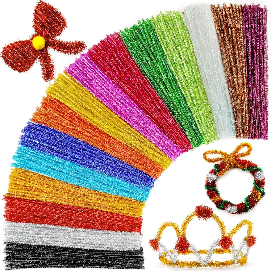 Praisebank Glitter Pipe Cleaners, Pipe Cleaners for Crafts (200pcs 15 Glitter Colors),