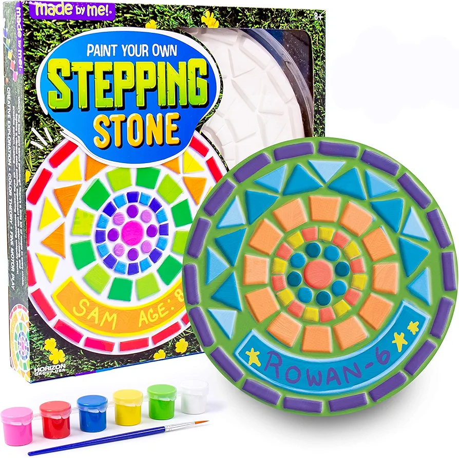 Made By Me Paint Your Own Mosaic Stepping Stone, Custom Name Garden Stone, DIY Stepping Stone Kit, Great Spring & Summer Painting Activity, Arts & Crafts Kit for Kids Ages 5, 6, 7, 8, 9