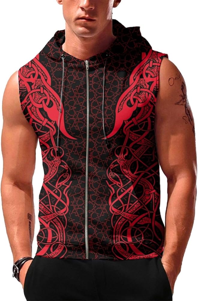 Mens Fashion Muscle Hooded Workout Hooded Tank Tops with Pocket Gym Training Zip Hoodies Sleeveless