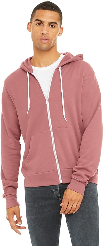 Bella + Canvas Unisex Poly-Cotton Fleece Full-Zip Hoodie M MAUVE