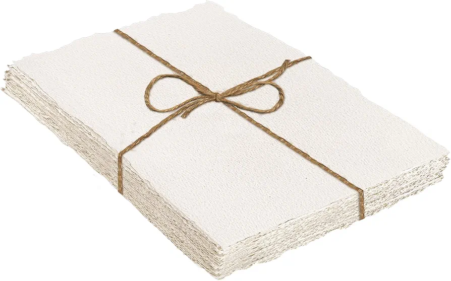 25 Sheets Watercolor Paper 300gsm Handmade Paper Sheets 12 x 16inch Deckled Edge Paper Rough/Textured Cotton Paper Ivory White Textured Paper for Watercolor, Writing Calligraphy, Invitations, Crafts