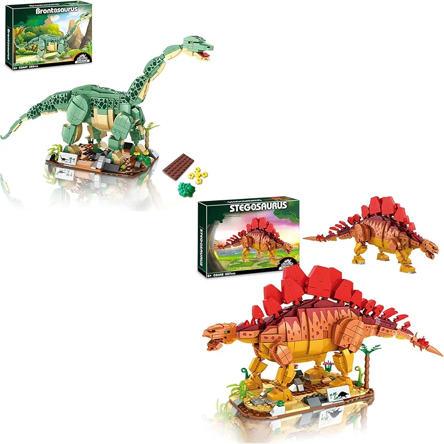 2 in 1 Dinosaur Building Blocks Set, STEM Brachiosaurus Dino World Park Building Bricks Educational Toy, Creative Gifts for Boys Kids 8+