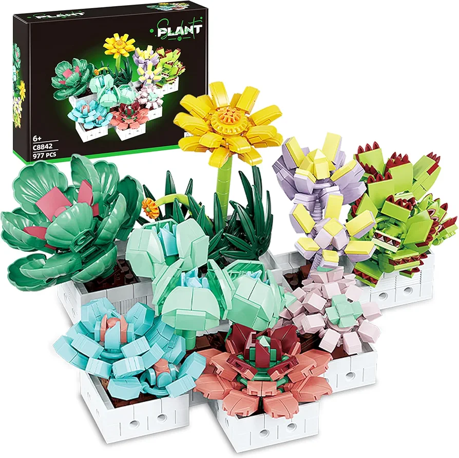 PUNIMA Flowers Building Set Succulent Bonsai for Office Home Decor, Botanical Collection Building Blocks Kit for Adults Girls Women