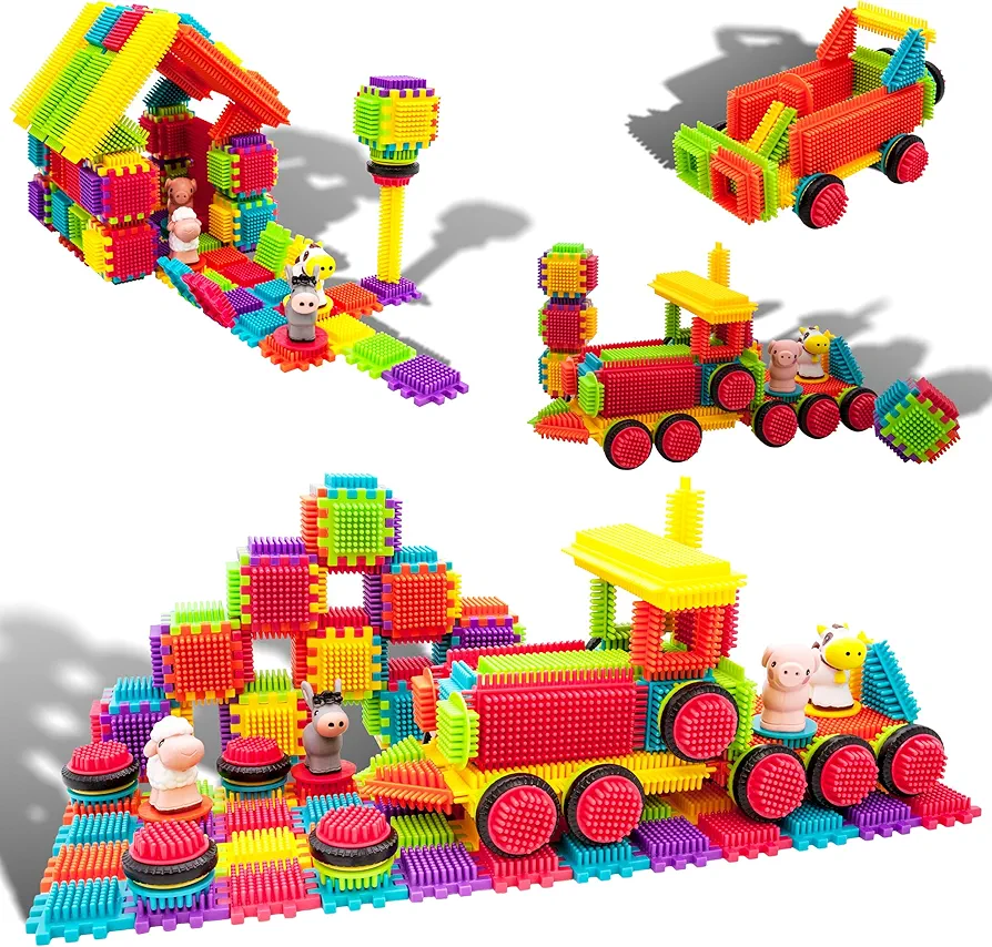 Picasso Toys PTB151 151pcs Hedgehog Block Block STEM Building Tiles Truck Theme Set Learning Playset STEM Toy Set Educational Kit Child Brain Development Preschool Kindergarten Toy w/Animal Figures