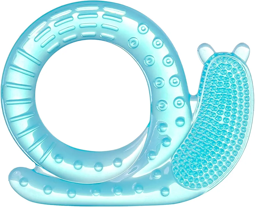 Baby Teething Ring Silicone Teether Toys with Soft Bristles, Freezer Teething Toys for Babies 0-6 Months BPA Free, Snail Animals Teether Blue