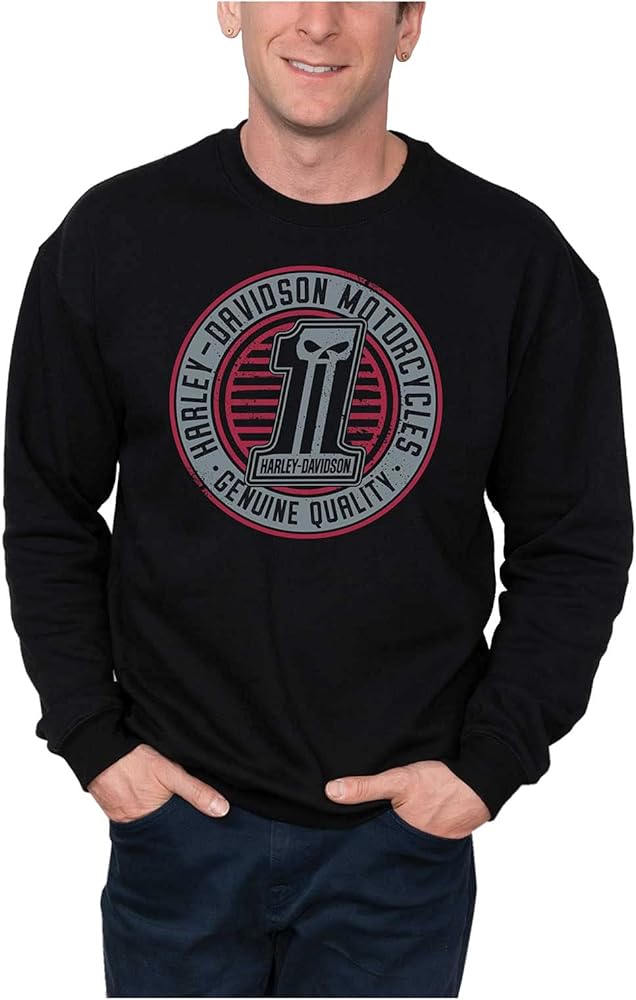 Harley-Davidson Men's Shredded #1 Skull Pullover Fleece Sweatshirt, Black