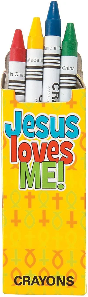 Fun Express Jesus Loves Me Religious Crayons - 24 packs with 4 crayons each - Church, Sunday School, and Giveaways