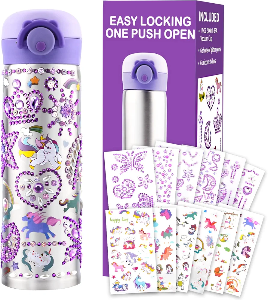 Coosilion Decorate Your Own Water Bottle Kits for Girls Age 4-6-7-8-10-12, Gifts for Kids with Cute Stickers Arts and Crafts for School, Birthday Gift & Gifts for Girls