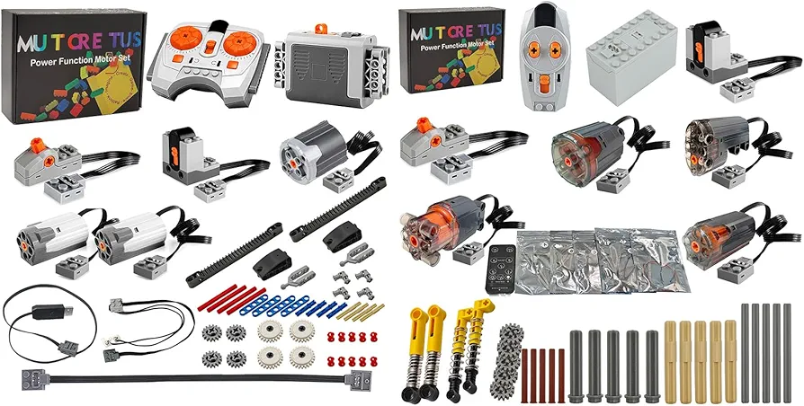 98PCS Power Function Motor Set, Lighting Groups by Infrared Remote Control&Battery Pack Motor Kit Compatible with Lego Technic Motorized Sets, Electric Motors and Rack Gears for car.