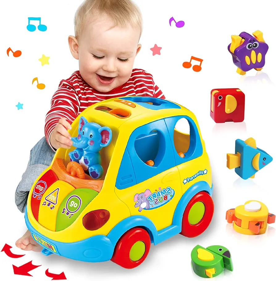 Baby Toys for 1 Year Old Boy Girl Gift Musical Bus Baby Toys 6-12 12-18 Months Toddler Toys Early Learning Montessori Toys for 1 2 3 Year Old Boy with Music/Light/Smart Shapes Christmas Birthday Gifts