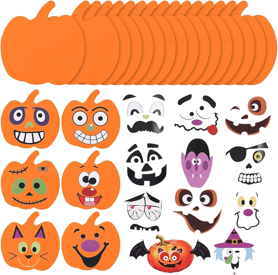 16 Kits Halloween Foam Pumpkin Craft Kits Foam Pumpkin Stickers Halloween Stickers for Kids Crafts Halloween Decoration