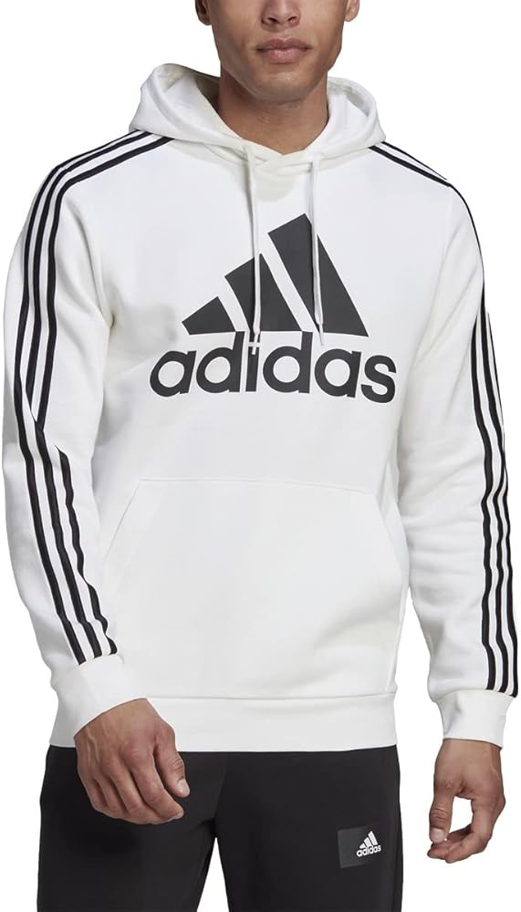 adidas Men's 3-Stripes Fleece Hooded SweatShirt, White-black, 3X-Large Tall