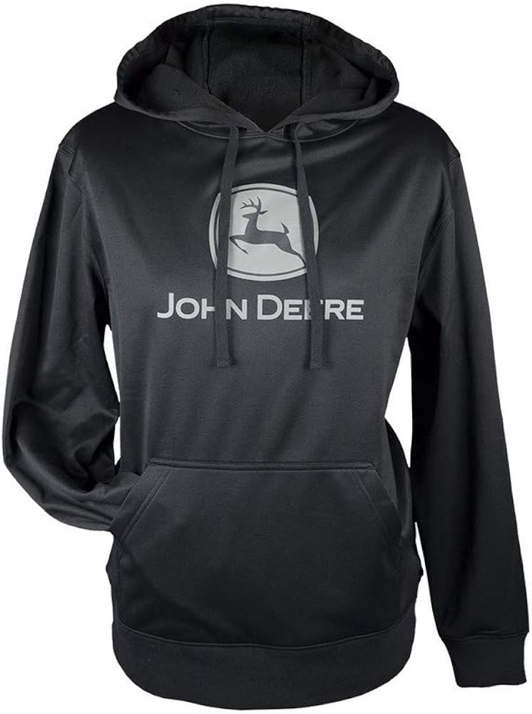 John Deere Black Performance Polyester Hoodie Sweatshirt