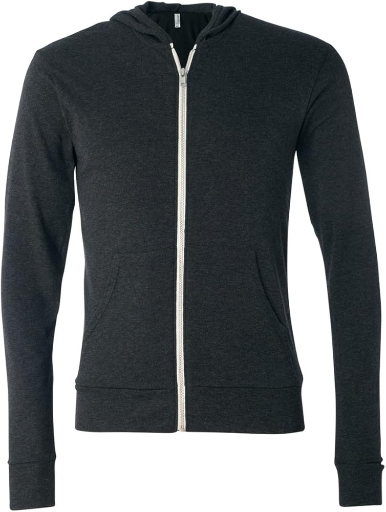 Canvas Bella Unisex Triblend Full-Zip Hoodie, Chrcl Blk Triblend, Small