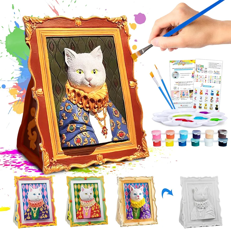 Paint Your Own Cat Lamp Art Kit, DIY Cat Art Craft Painting Kits, Arts and Crafts for Kids Ages 8-12, Toys Girls Boy Birthday Gift Ages 3 4 5 6 7 8 9 10 11 12+ (6 * 5 * 3.2 in)