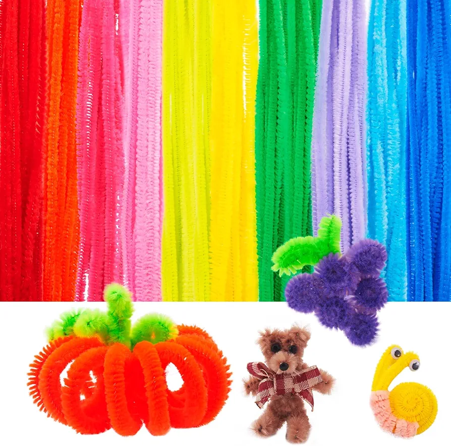 Beadthoven 200Pcs 10 Colors Pipe Cleaners Assorted Chenille Stems Colorful Pipe Cleaners Craft Supplies Fuzzy Sticks Bulk for Arts DIY Crafts Creative Projects Decorations (Bright Color)