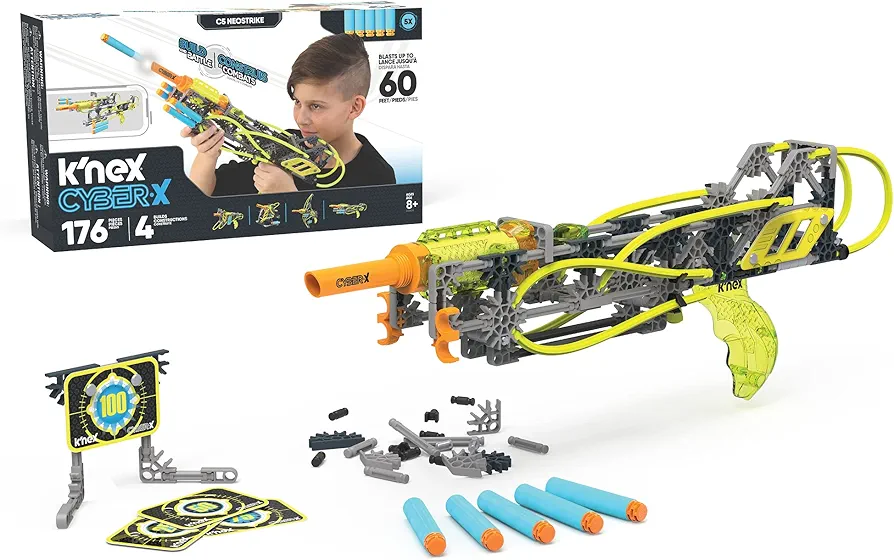 K'NEX CYBER-X C5 Neostrike - Blasts up to 60 ft - 176 pieces, 4 Builds, Targets, 5 Darts - Great Gift Kids 8+