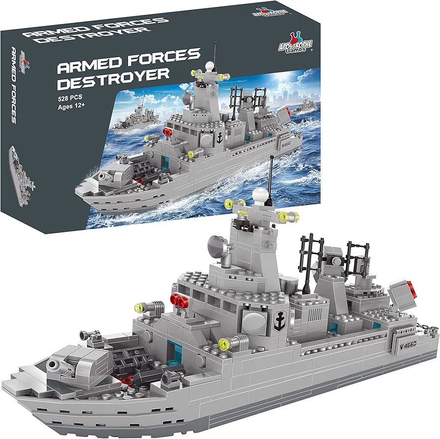 Apostrophe Games Navy Destroyer Building Block Set - 528 Pieces - Building Block Set for Kids and Adults - Compatible with All Building Bricks