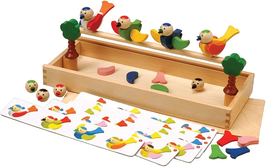 Constructive Playthings GOG-720 Magnetic Building Birds 41 pc. Set with Wooden Storage Box