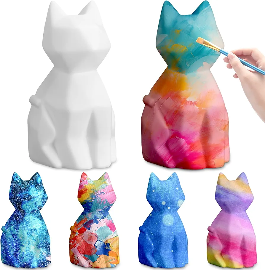 6 Pcs Paint Your Own Cat Lamp Kit, 5 Inches DIY Geometric Cat Lamp Night Light Crafts Painting Make Your Own Night Light for Kids Boys Girls DIY Art Supplies Creative Gifts