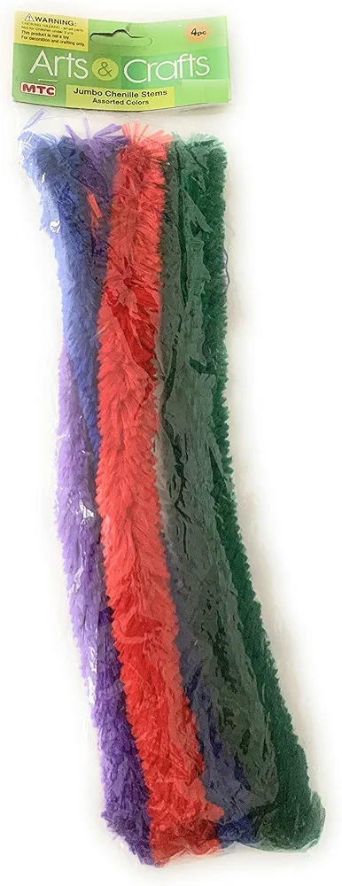 Jumbo Chenille Stems Pipe Cleaners Red Blue Green Purple for Craft Creative Handmade DIY Art Craft, Ornaments 4 Total