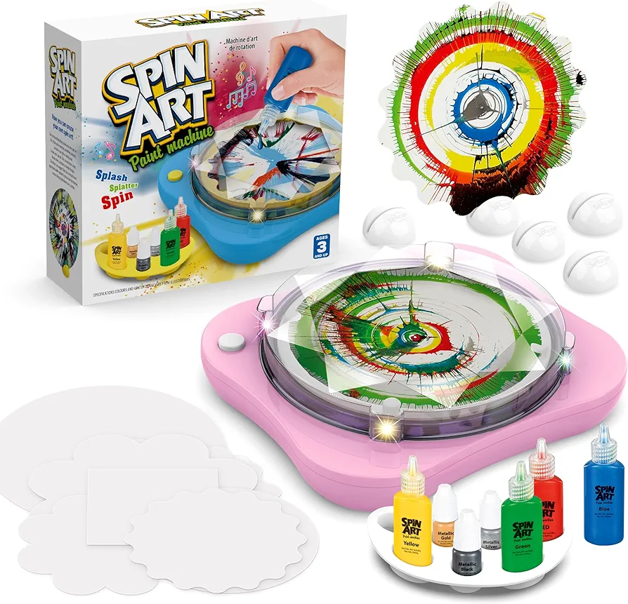 Paint Spin Art Machine for Kids,Electric Spinning Painting Toys,Arts and Crafts Kit for Boys & Girls Ages 4-8,Gift for Children & Adults,Light & Music,Flexible Splatter Guard,Easy to Wash