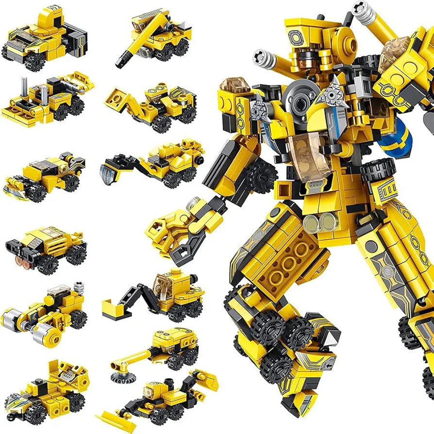 Nanuitoy 12PCS Robot Building Toys,25 in 1 Engineering Building Bricks Construction Vehicles Kit Building Blocks for 6+ Years Old Kids,STEM Learning Building Bricks Set,573 Pieces