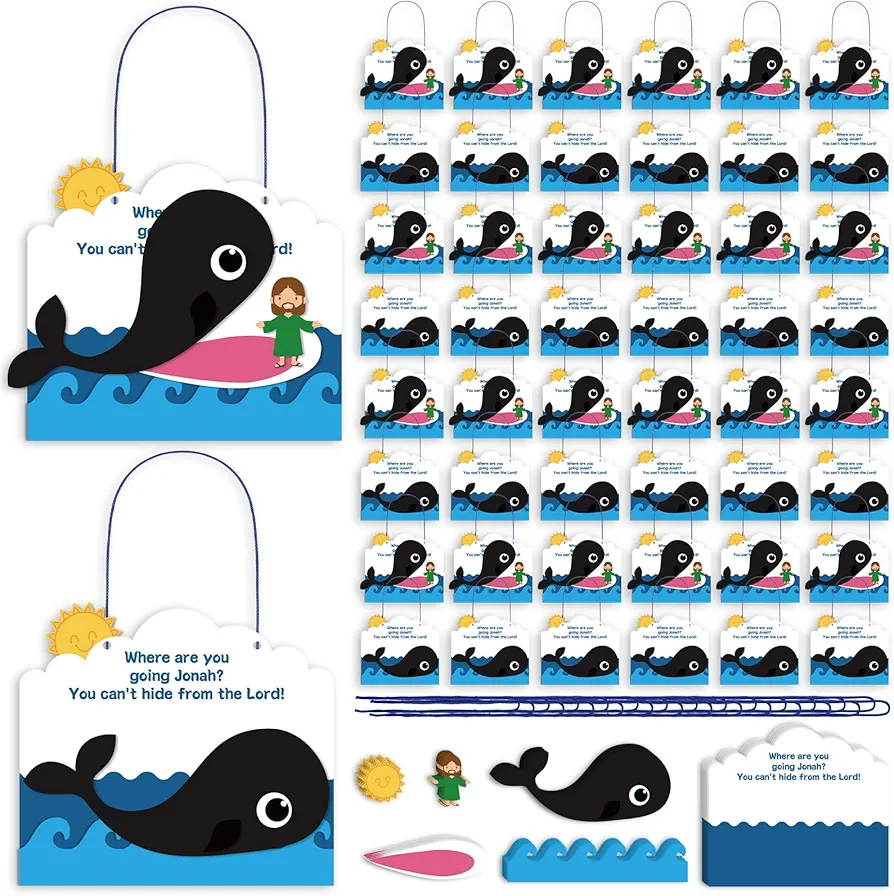 Wenqik 24 Pcs Jonah and The Whale Craft Kit DIY Christian Sunday School Crafts Jonah and The Whale Decorations Make Your Own Jonah and The Whale Set for Kids Classroom Fun Activities Art Supplies