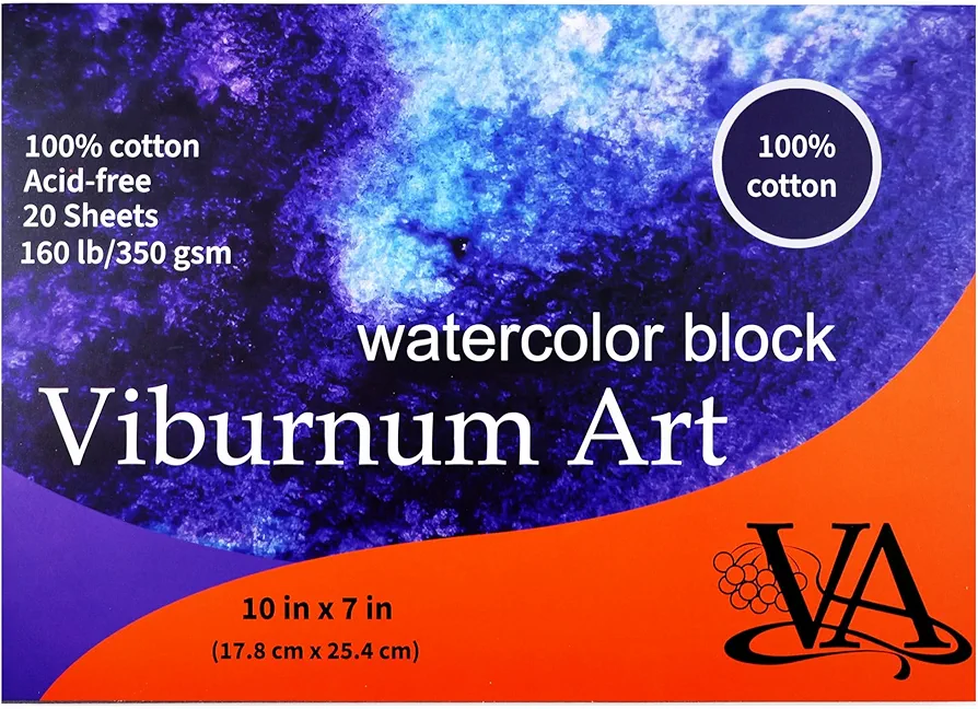 Viburnum Art Cotton Watercolor Paper Pad 160lb/350gsm Cold Press Watercolor Block Watercolor Paper Artist Paper for Adults and Students 20 Sheets 10 x 7 Inches