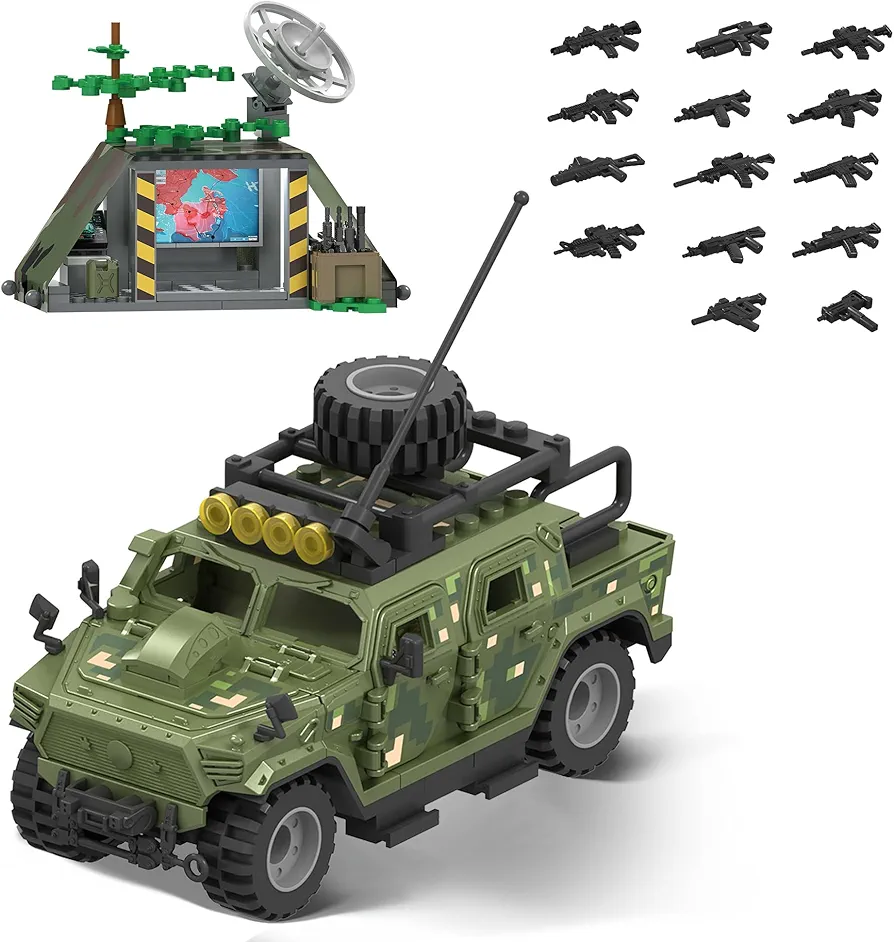 HI-REEKE Military Vehicles Building Block Set, WW2 Army Battle Car Toy for Teen Green-130pcs