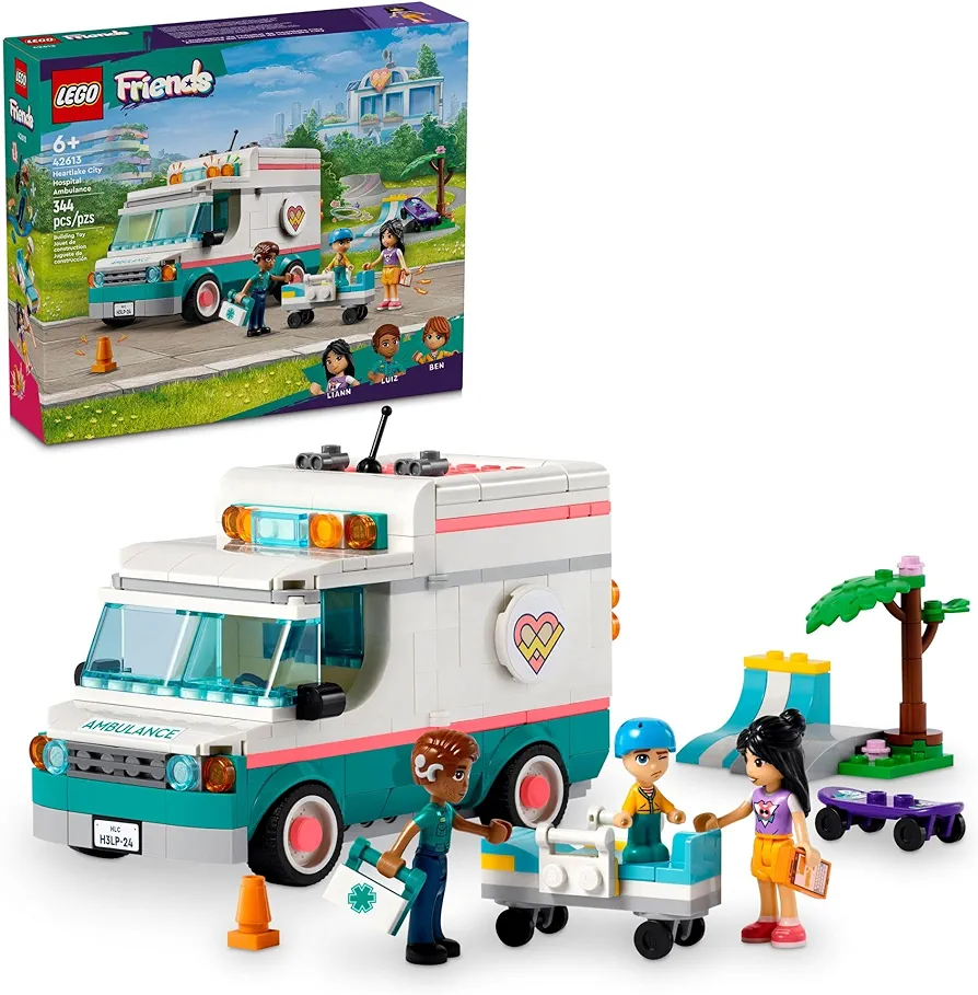 LEGO Friends Heartlake City Hospital Ambulance Set with 3 Characters, Gift Idea for Kids, Girls and Boys Ages 6 Years and Up, Social-Emotional Toy, Medical Emergency Vehicle, Toy Ambulance, 42613