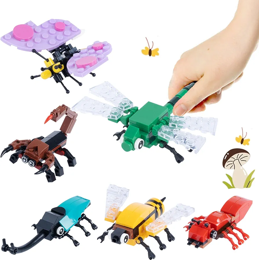 Wise Block Mini Insect Building Blocks Toy Set, 6-in-1 Animals Figures Stem Toys, Insect Building Block for Home Decoration, Gift Ideas for Kids 8+