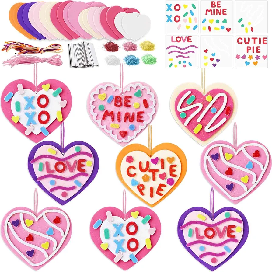 500pcs Valentines Day Foam Hearts Craft Kits for Kids 36 Sets Valentine Foam DIY Craft kit for Kids Ages 4-8, 8-12 Valentines Day Hearts Felt Craft in Bulk Exchange Gift for Classroom Supplies