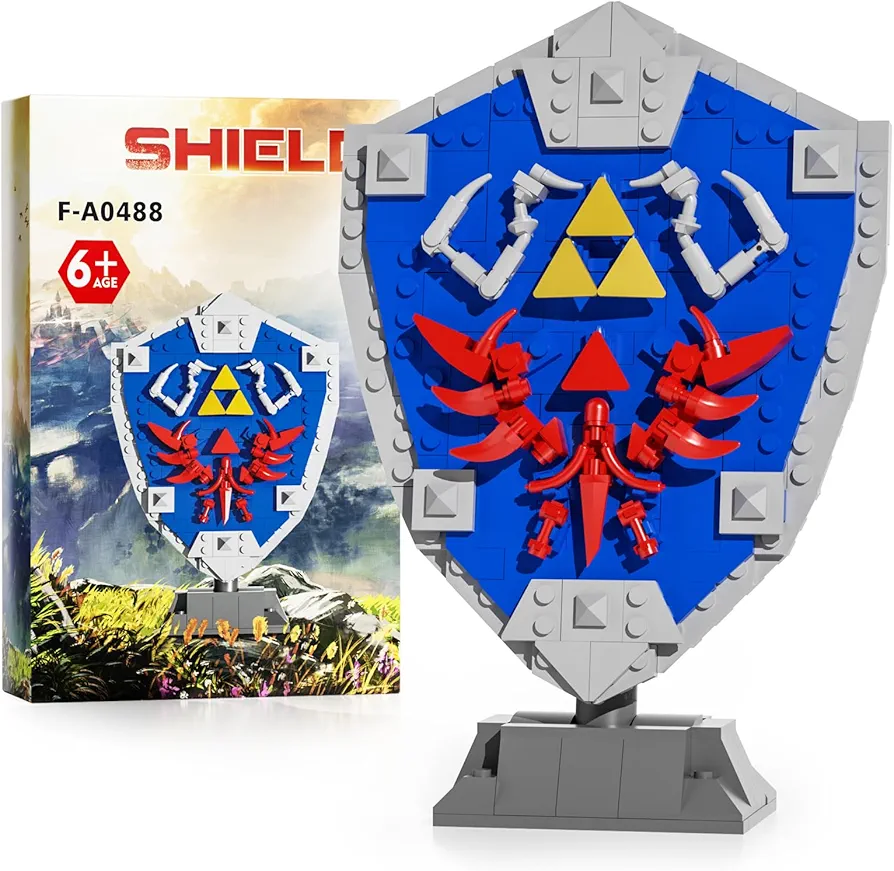 BOTW Hylian Shield Building Block Set, Breath of The Wild Master Sword Shield Toy with Handle and Base Building Blocks for Game Collectors Kids Ages 6+ Year Old (314 Pieces)