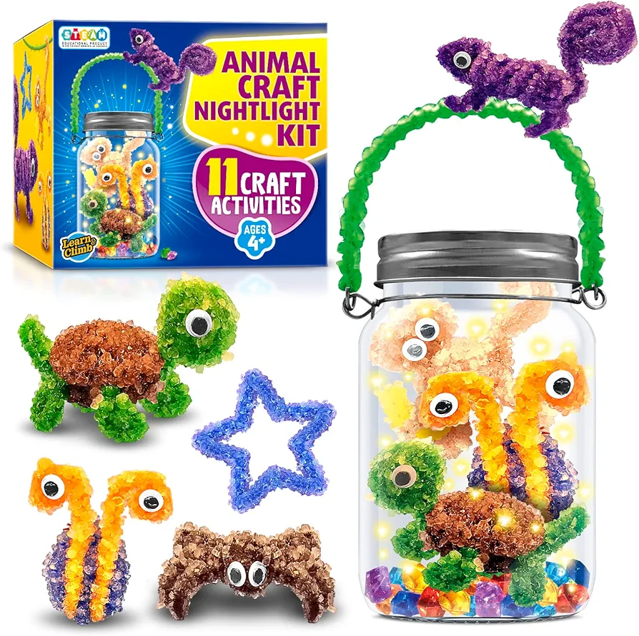 Learn & Climb Arts and Crafts Kit for Kids, Make Your Own Animal Night Light, Perfect for Creative Girls and Boys Ages 8,9,10-12 Year Old, Great Gift Idea