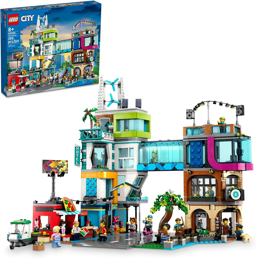 LEGO City Downtown 60380 Building Toy Set, Multi-Feature Playset with Connecting Room Modules, includes 14 Inspiring Minifigure Characters and a Dog Figure, Sensory Toy for Kids Ages 8+