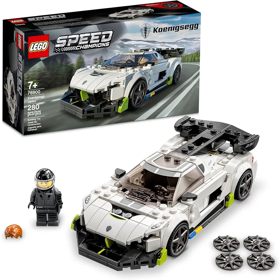 LEGO Speed Champions Koenigsegg Jesko 76900 Racing Sports Car Toy with Driver Minifigure, Racer Model Set for Kids