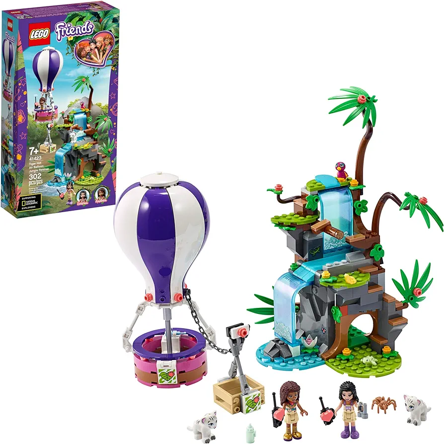 LEGO Friends Tiger Hot Air Balloon Jungle Rescue 41423 Friends Adventure Set Features a Toy Hot Air Balloon Friends Buildable Figures for Hours of Creative Fun (302 Pieces)