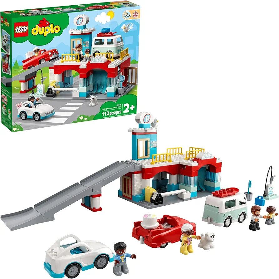 LEGO DUPLO Parking Garage and Car Wash Set 10948, Learning Toy for Toddlers with Garage, Gas Station & Toy Cars, Gifts for 2 Plus Year Old Boys & Girls