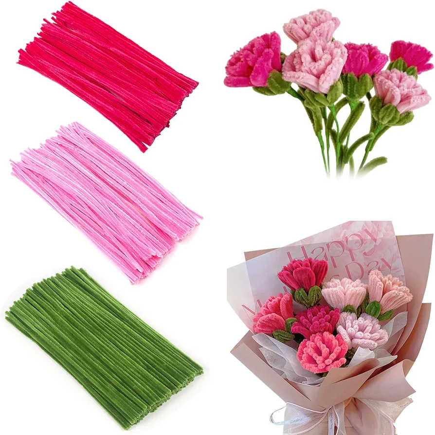 Ppipe Cleaners Flowers, 3 Pack 3 Colors Flexible Fuzzy Sticks, 12 Inch Pipe Cleaners Craft, DIY Pipe Cleaner Chenille Stems for Art and Crafts, Children's Craft Supplies, Pipe Cleaners Craft