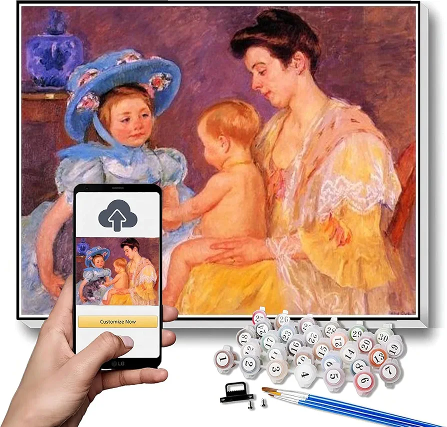 DIY Painting Kits for Adults Children Playing with A Cat Painting by Mary Stevenson Cassatt Arts Craft for Home Wall Decor