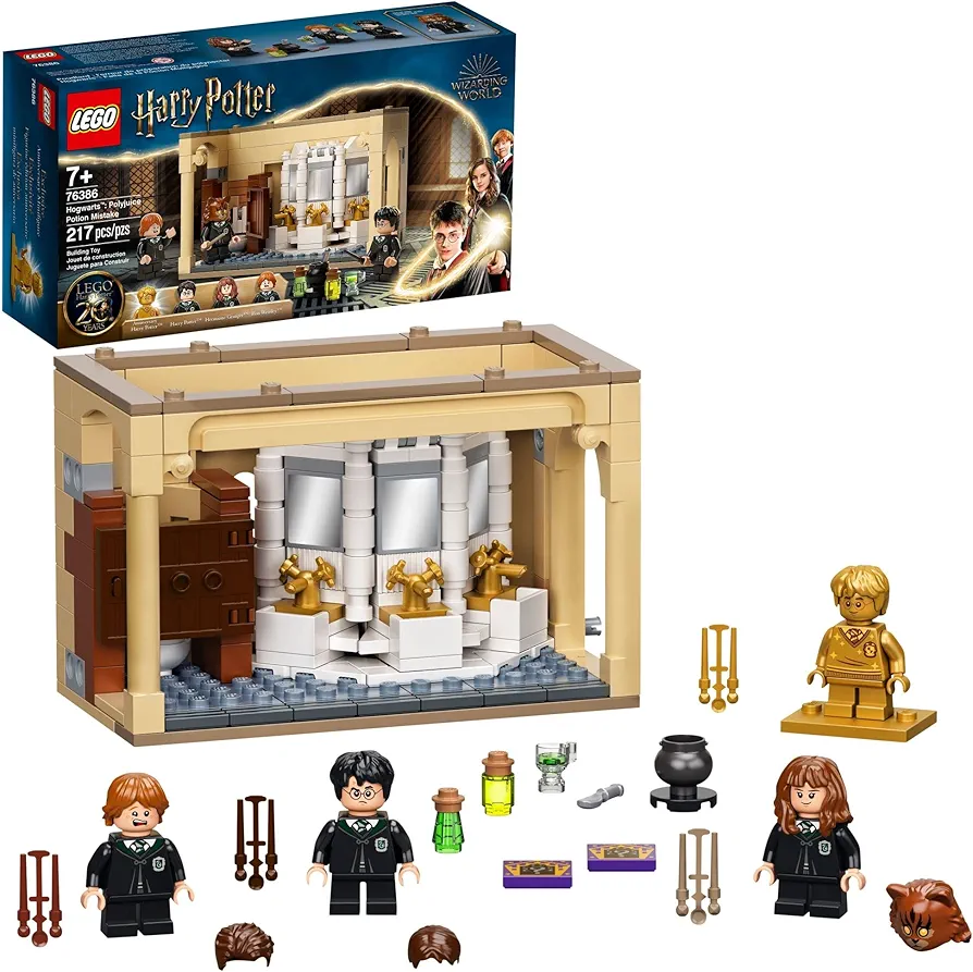 LEGO Harry Potter Hogwarts: Polyjuice Potion Mistake 76386 Moaning Myrtle's Bathroom with Ron Weasley and Hermione Grainger Minifigures, Gift Idea for Grandchildren with Golden Harry Potter Minifigure