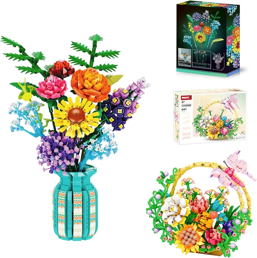 Flower Bouquet Building Set & Flower Basket Building Block Set