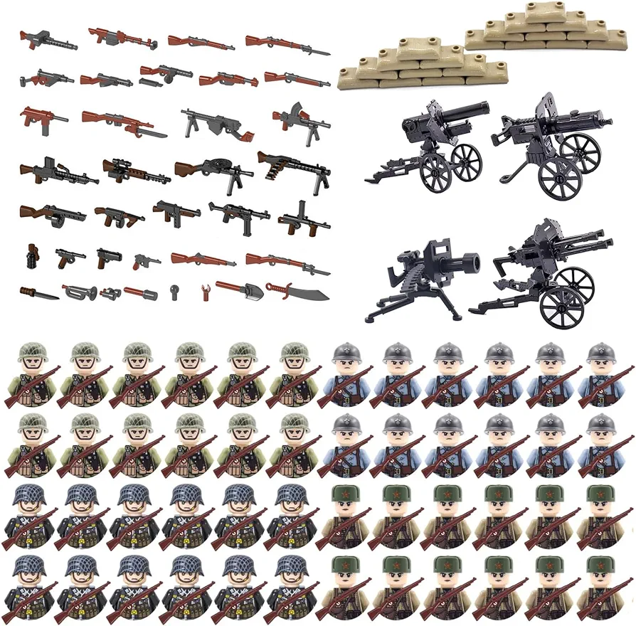 WW2 Building Set Action Figures with Weapon Accessories World War 2 Battle Pack, Idea Gifts for Kids (154 Pcs)