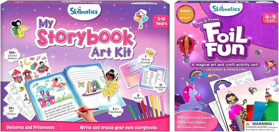 Skillmatics Storybook Art Kit & Foil Fun Unicorns & Princesses Theme Bundle, Gifts for Toddlers, Girls & Boys Ages 5, 6, 7, 8, 9, 10