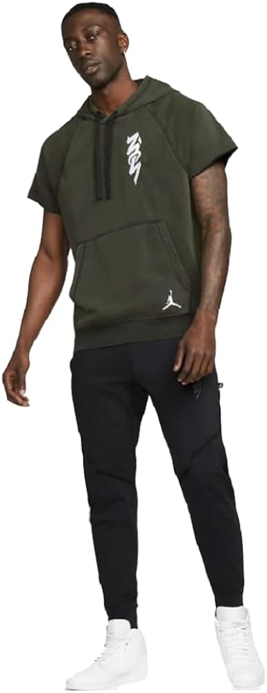 Nike Air Jordan DRI-FIT Zion Men's Cut-Off Pullover Hoodie (US, Alpha, Small, Regular, Regular, Black/White)