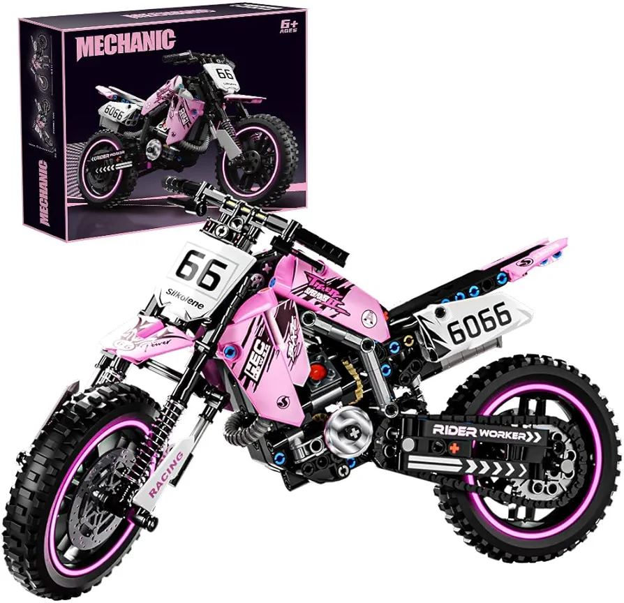 Mesiondy Pink Motorcycle Toy Building Blocks Set,Stem Bricks Sets,Toys Build A Model Motorcycle, (476 Pieces) for Boys Girls & Adults Kids Boys Ages 6 7 8 9 10 11 12+