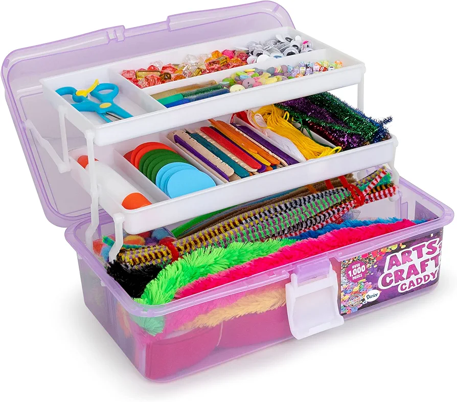 Darice Arts and Crafts Kit - 1000+ Piece Kids Craft Supplies & Materials, Art Supplies Box Caddy for Girls & Boys Age 4 5 6 7 8 9