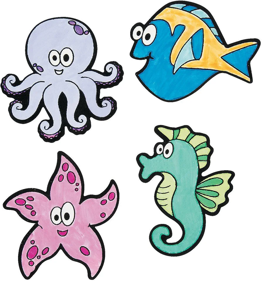 Fun Express Color Your Own Fuzzy Under The Sea Magnets - VBS Vacation Bible School Supplies/Decor - Crafts for Kids and Fun Home Activities